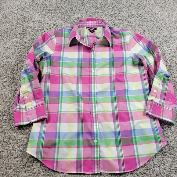 Chaps Tops - Chaps Shirt Womens Medium Plaid Button Up 3/4 Sleeve